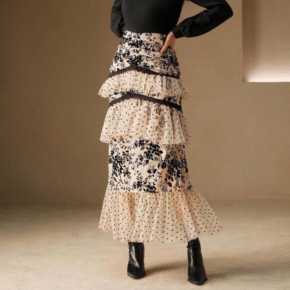 Multicolor Elegant Women's Fitted Maxi Dress with Puff Sleeve - Picture 3 of 7